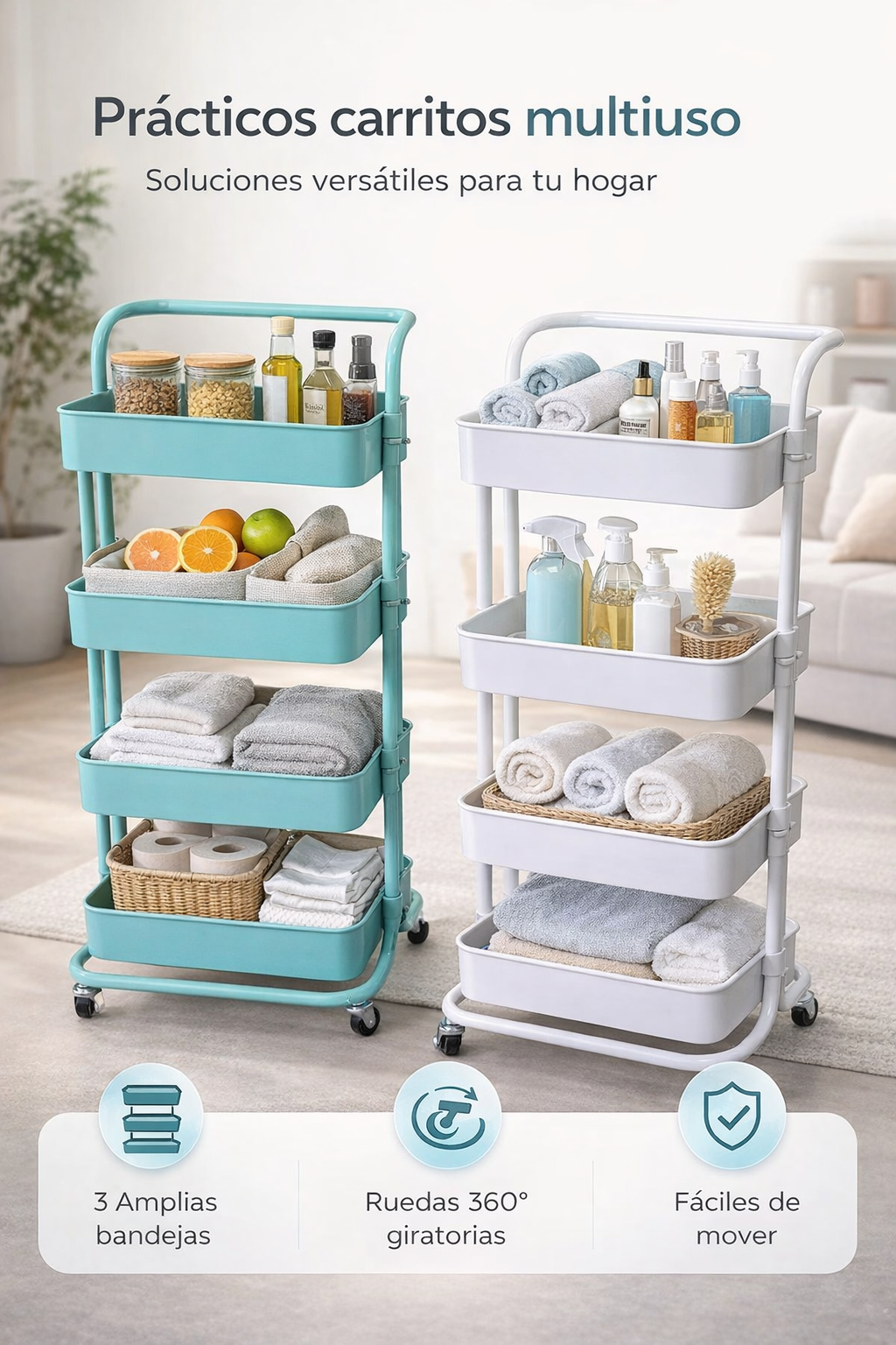 🛒 Carro Estante Modular con Ruedas – Orden y movilidad para cada espacio