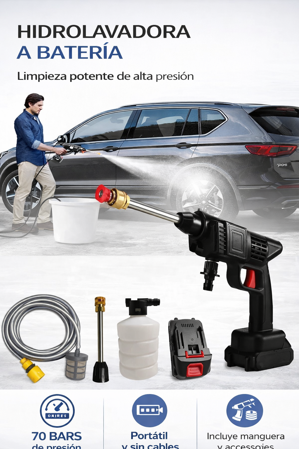 🚿 Hidrolavadora Inalámbrica Portátil – Potencia y libertad para una limpieza más fácil