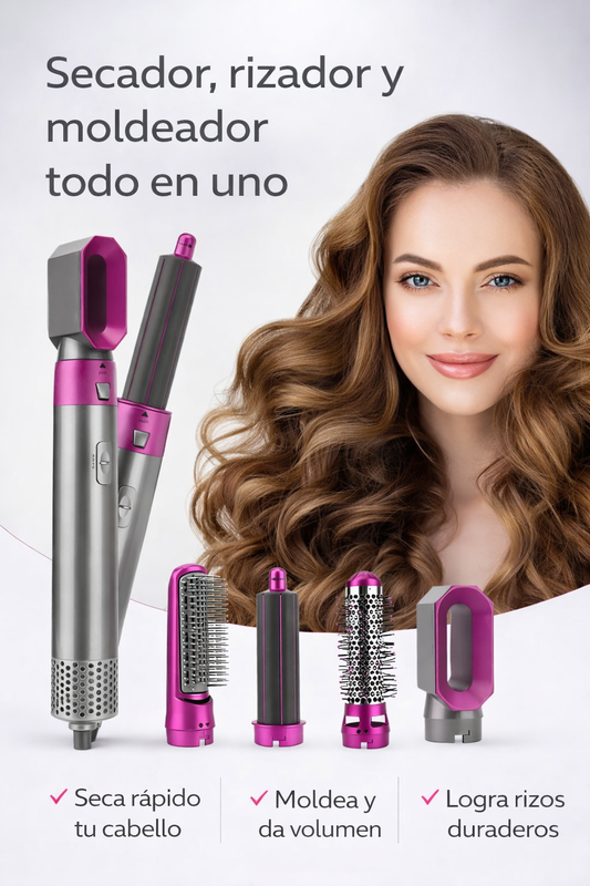 💇‍♀️ Cepillo Alisador Secador 5 en 1 – Seca, alisa y da volumen con un solo equipo