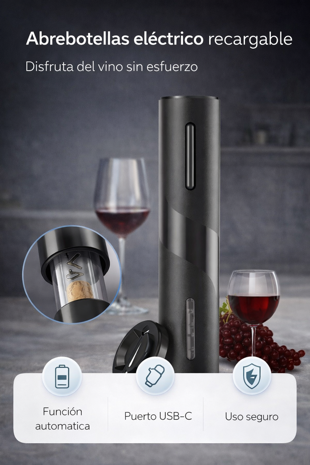🍷 Sacacorchos Eléctrico Inalámbrico – Abre tus botellas fácil y sin esfuerzo