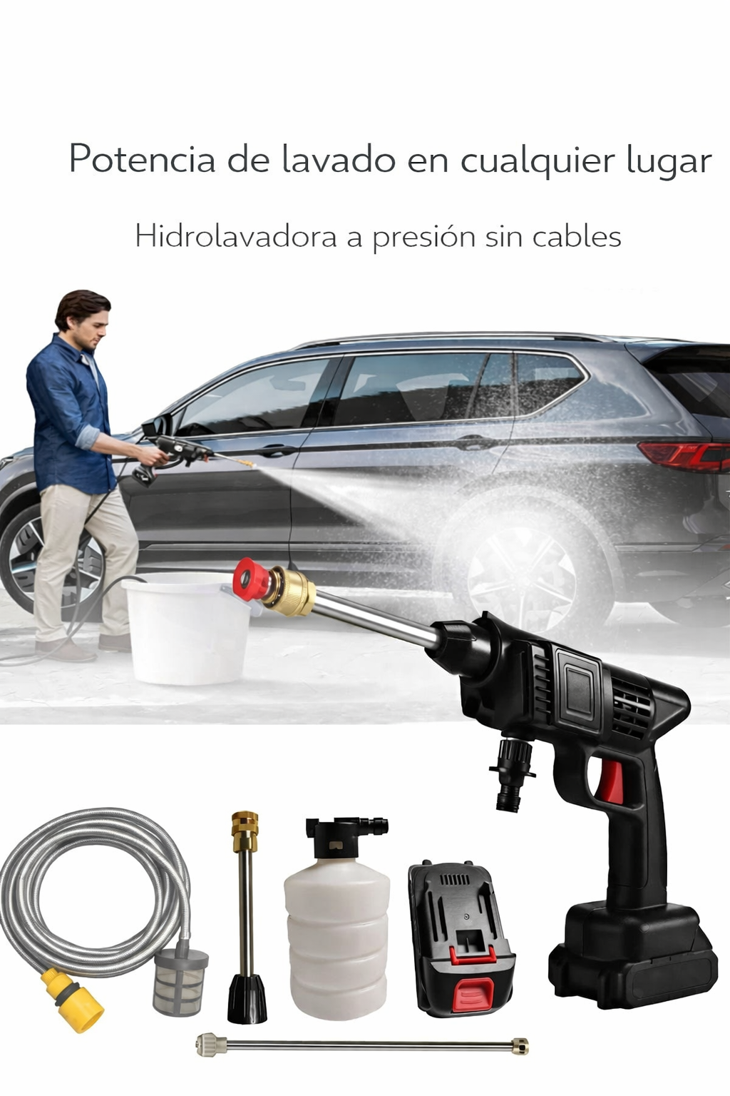 🚿 Hidrolavadora Inalámbrica Portátil – Potencia y libertad para una limpieza más fácil